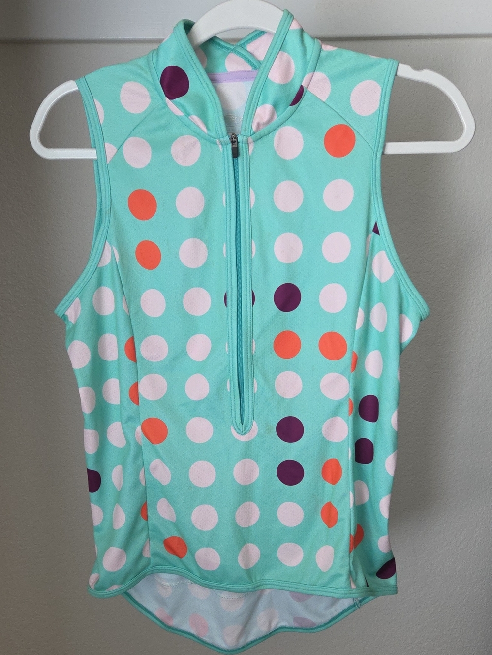 Womens Mint Polka Dot Sleeveless Cycling Jersey, Size Small